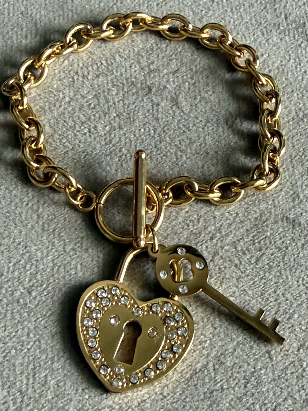 Gold Heart Lock & Key Charm Bracelet - Women Jewelry